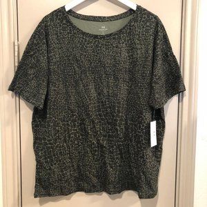 Halston Studio Crocodile Green Print Graphic TShirt XL